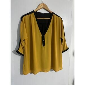 ANDB blouse NEW women’s size L mustard yellow flowy sheer career